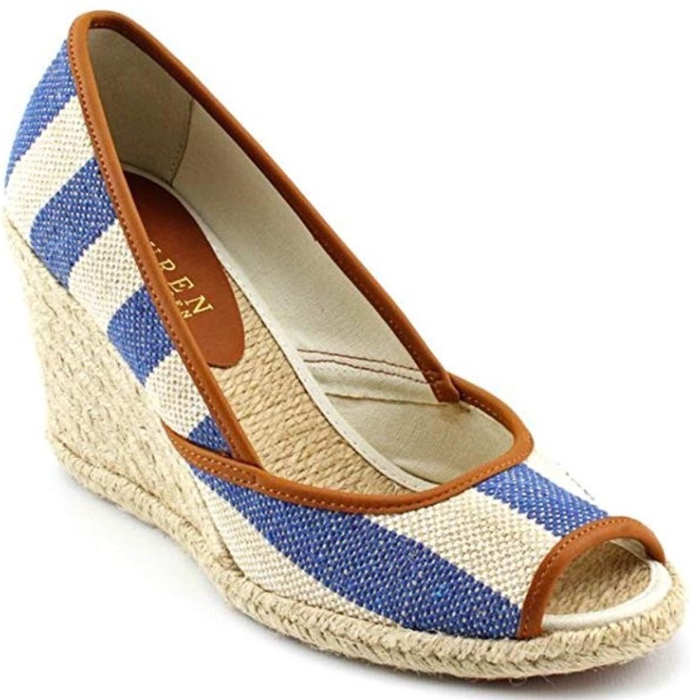 Ralph Lauren Espadrilles Wedges Peep Toe Striped